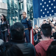 Stormfront and Homelander speaking at a rally to boost support for the creation of more super people.